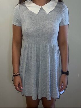Windsor Light Gray Knit Mini Dress with White Peter Pan Collar